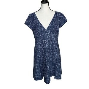 Handmade Dainty Floral Mini Dress Womens M Blue Cottagecore Prairie Fit & Flare